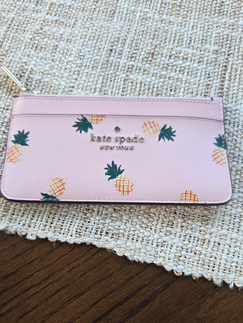 Kate Spade Pink Pineapple Zip Flat Wallet